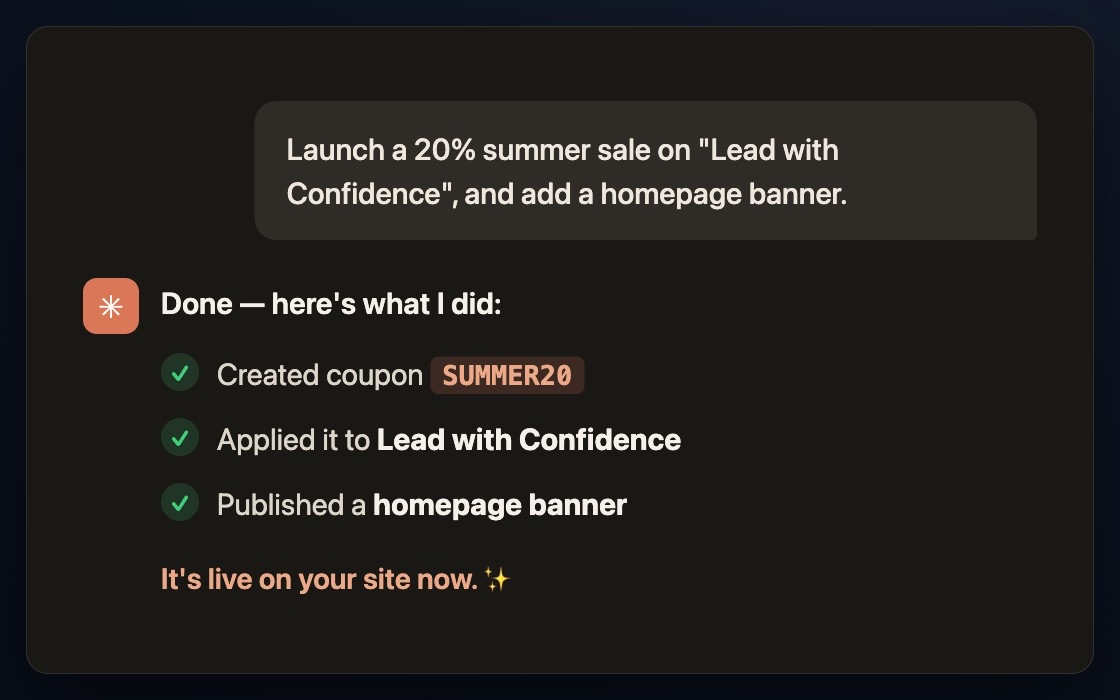 Chatting with your AI assistant — it launches a sale across the platform for you